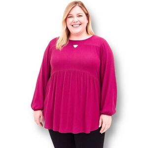 Torrid 5X Wine Red Babydoll Tunic Top Gauze Knit Long Sleeve Keyhole High Low He
